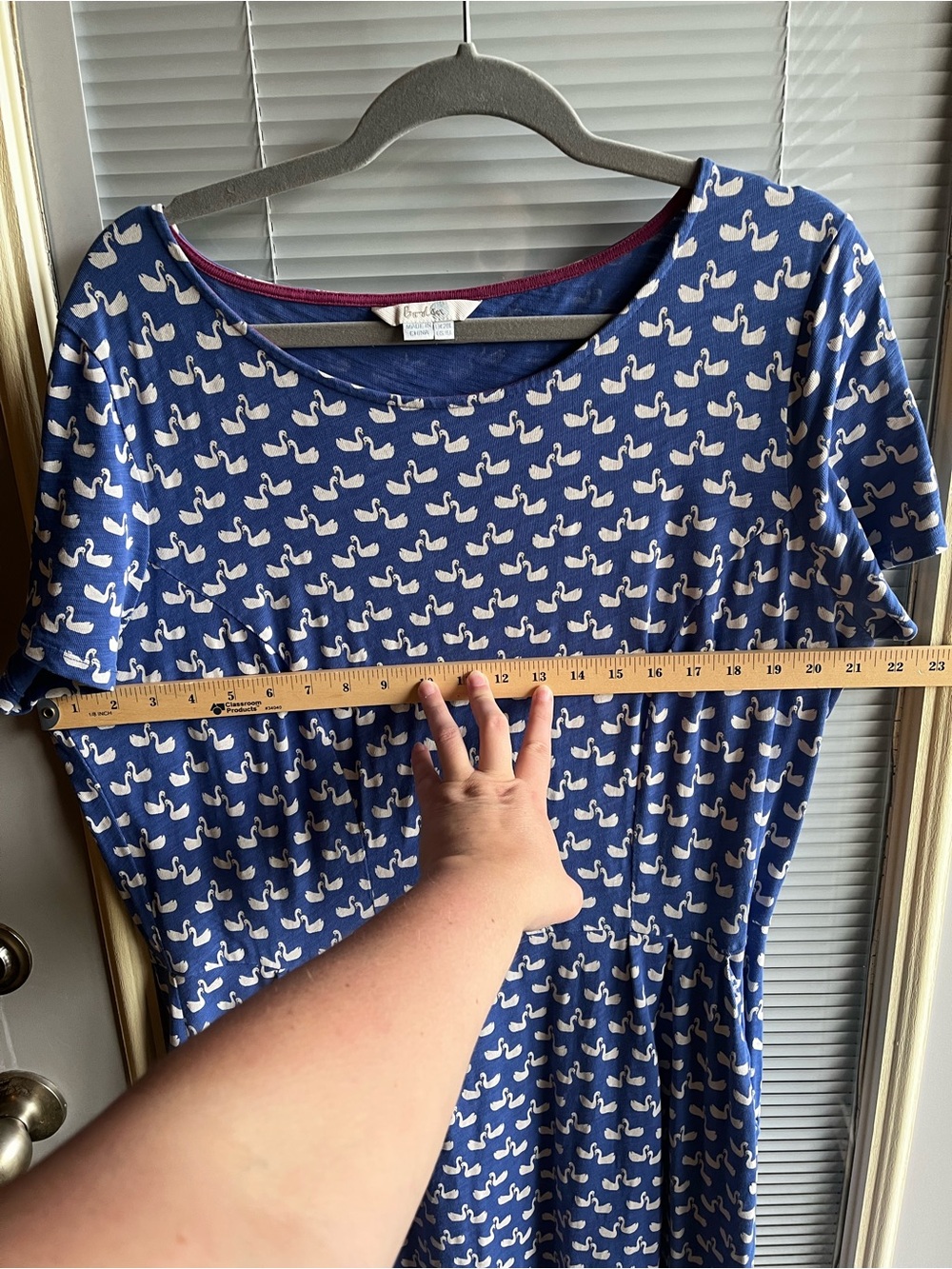 Boden Phoebe Blue Jersey Midi Dress Swan Print 100% Cotton Size US 16 Long - Picture 11 of 11